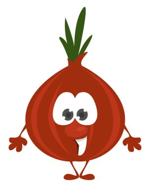 Mutlu kırmızı soğanlar, illüstrasyon, beyaz arkaplandaki vektör.