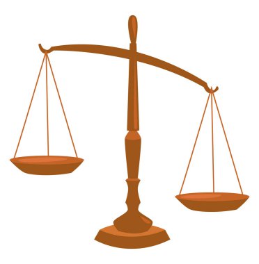 Beyaz arkaplandaki yargı altın skalası, illüstrasyon, vektör.