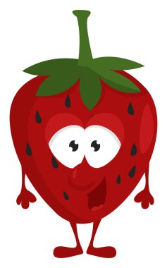 Heyecanlı çilek, illüstrasyon, beyaz arkaplandaki vektör.
