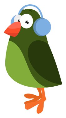 Kuş müzik dinliyor, illüstrasyon, beyaz arkaplan üzerinde vektör.