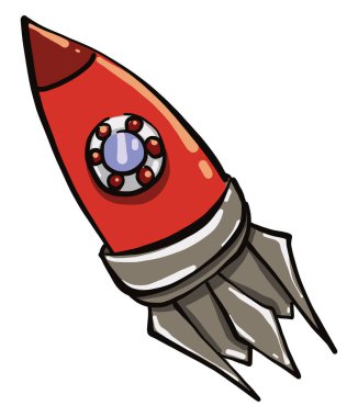 Beyaz zemin üzerinde kırmızı uzay gemisi, illüstrasyon, vektör.