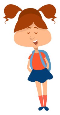 Okul çantalı kız, illüstrasyon, beyaz arka planda vektör..