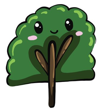 Mutlu yeşil ağaç, illüstrasyon, beyaz arkaplanda vektör.