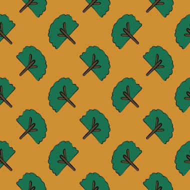 Yeşil ağaç, sarı arkaplanda pürüzsüz desen.