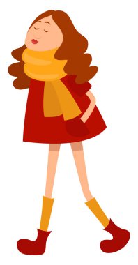 Sıcak eşarplı, resimli, beyaz arkaplanlı bir kız..