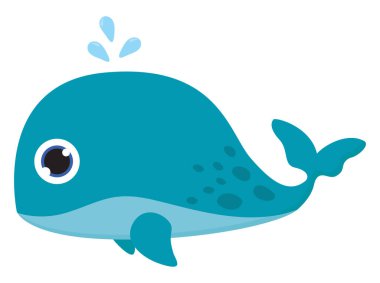 Mavi bebek balina, illüstrasyon, beyaz arka planda vektör.