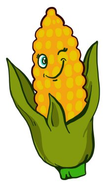 Göz kırpan mısır, illüstrasyon, beyaz arkaplandaki vektör.