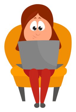 Sarı sandalyede oturan kız, illüstrasyon, beyaz arka planda vektör..