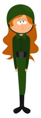 Genç kız asker, illüstrasyon, beyaz arka planda vektör..