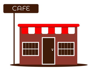 Beyaz arka planda çok küçük bir kafe, illüstrasyon, vektör.