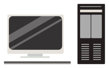 Büyük bilgisayar, resimleme, beyaz arkaplandaki vektör.