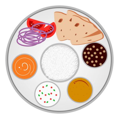Thali yemeği, illüstrasyon, beyaz arkaplandaki vektör.