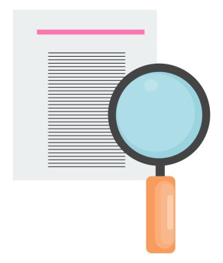 Beyaz zemin üzerinde kağıt, illüstrasyon, vektör içeren büyüteç.