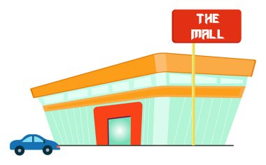 Büyük alışveriş merkezi, illüstrasyon, beyaz arkaplandaki vektör.