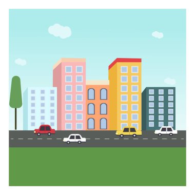 Yol kenarı şehri, illüstrasyon, beyaz arkaplan üzerindeki vektör.