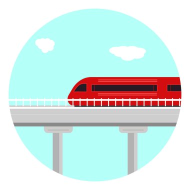 Köprüdeki tren, illüstrasyon, beyaz arkaplan üzerindeki vektör.