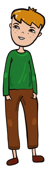 Счастливый Мальчик Зеленой Рубашке Иллюстрация Вектор Белом Фоне — стоковый вектор