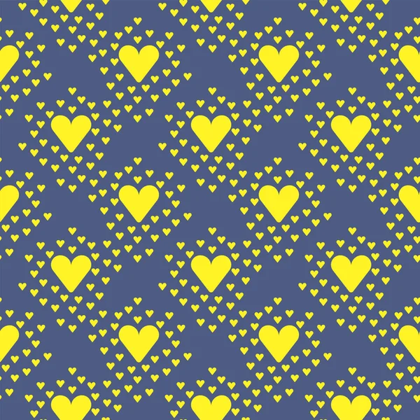Gelbe Herzen Nahtloses Muster Auf Dunkelviolettem Hintergrund — Stockvektor