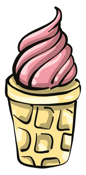 Glace Rose Dans Tout Petit Cône Illustration Vecteur Sur Fond — Image vectorielle