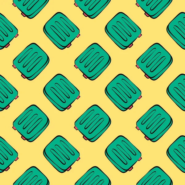 Grüner Koffer Nahtloses Muster Auf Gelbem Hintergrund — Stockvektor