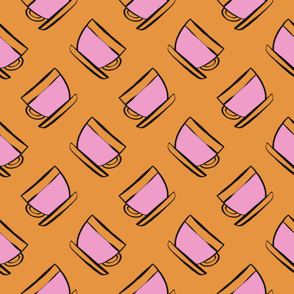 Pink tea,seamless pattern on orange background.