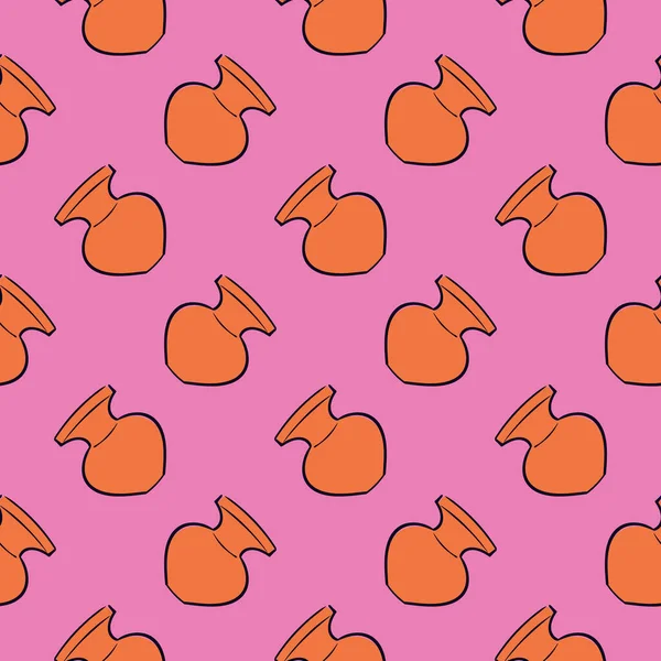 Orange Vase Seamless Pattern Pink Background — Stock Vector