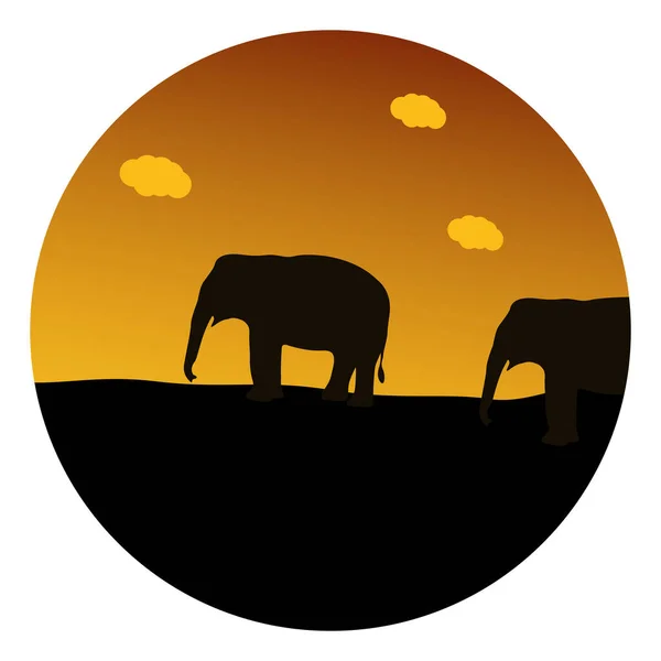 Elefantes Desierto Ilustración Vector Sobre Fondo Blanco — Vector de stock