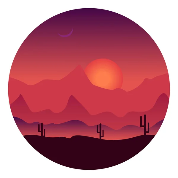 Atardecer Paisaje Ilustración Vector Sobre Fondo Blanco — Vector de stock