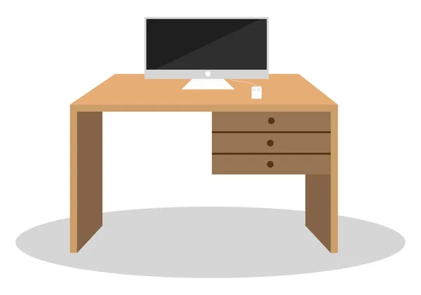 Bureau Avec Moniteur Illustration Vecteur Sur Fond Blanc — Image vectorielle