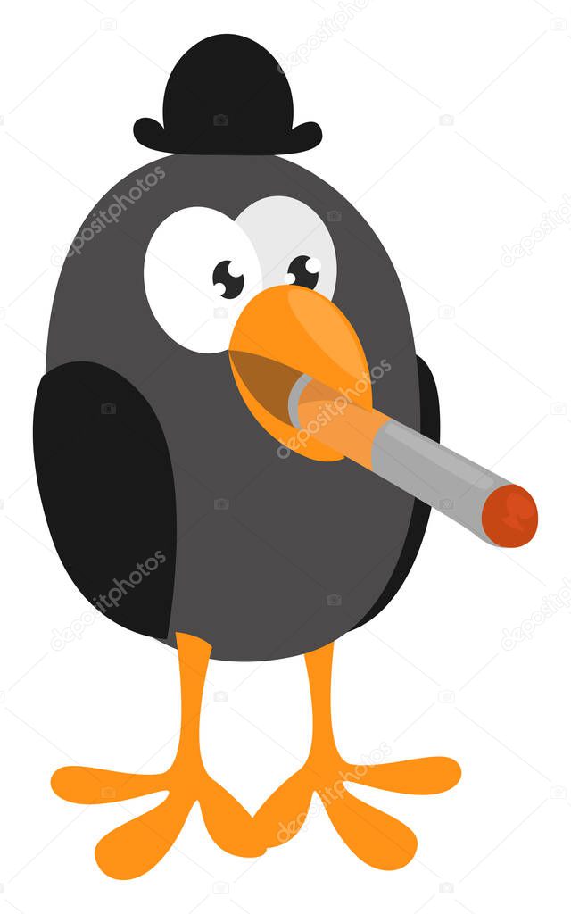 Bird smoking, illustration, vector on a white background.