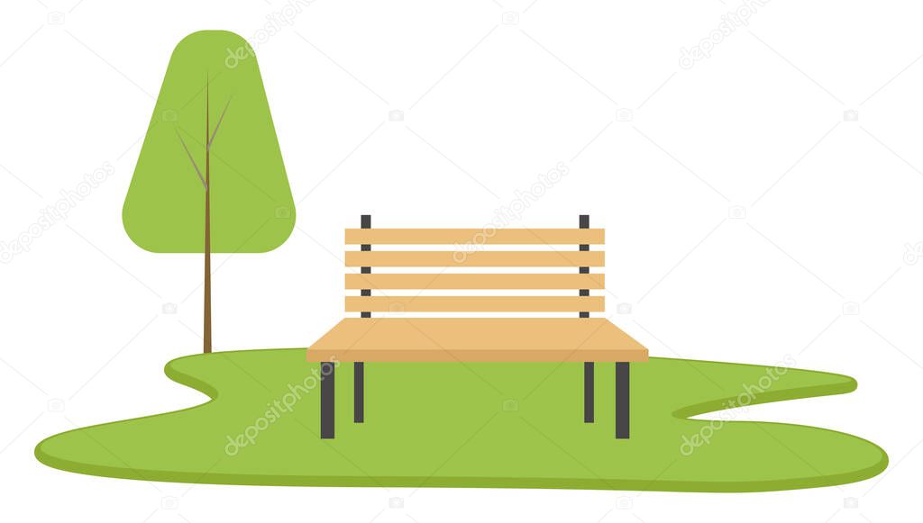 Bench in the park, illustration, vector on a white background.