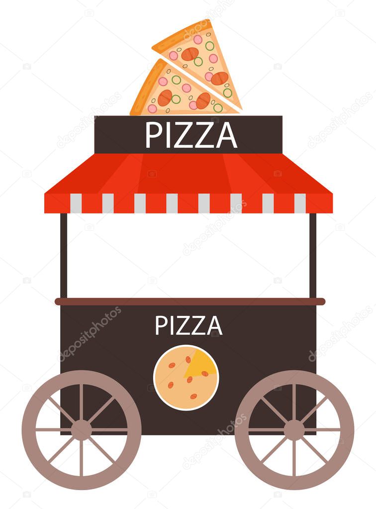 Pizza stand, illustration, vector on a white background.