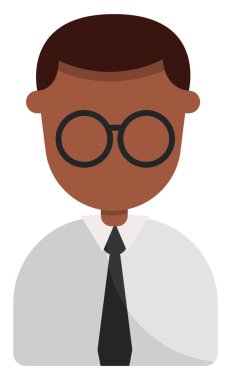 Kravatlı ve gözlüklü adam, illüstrasyon, beyaz arka planda vektör.