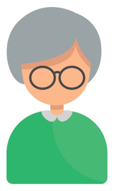 Gözlüklü, resimli, beyaz arka planda vektör olan yaşlı kadın..