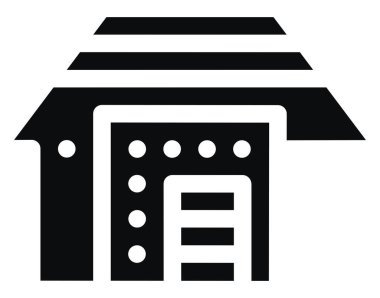 Black house with two white lines on ther roof, illustration, vector on white background.