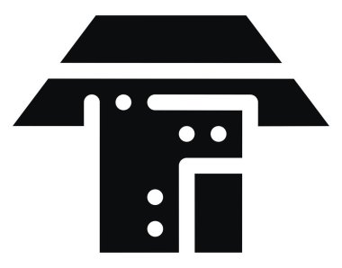 Small black house with big roof, illustration, vector on white background.