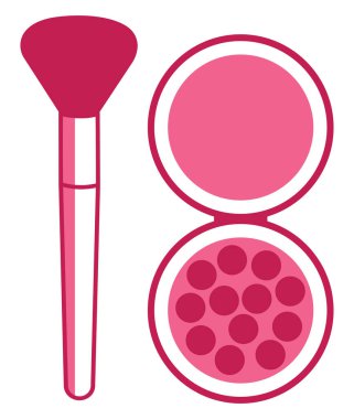 Circular pink blush with a brush, illustration, vector on white background.