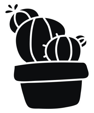 Three black cactuses in a pot, illustration, vector on white background.