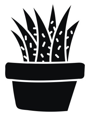 Seven black cactuses in one black pot, illustration, vector on white background.