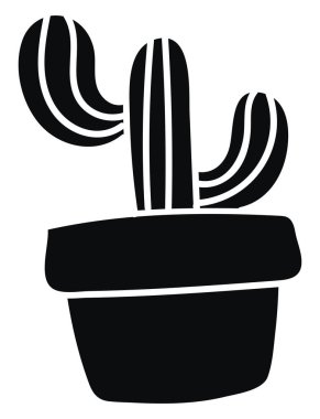 Desert cactus in a black pot, illustration, vector on white background.