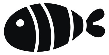 Black fat fish with three white lines over it, illustration, vector on white background.
