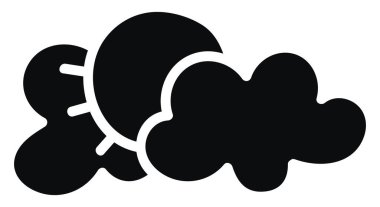 Black sun with two clouds, illustration, vector on white background.