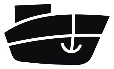 Black ship with anchor, illustration, vector on white background.