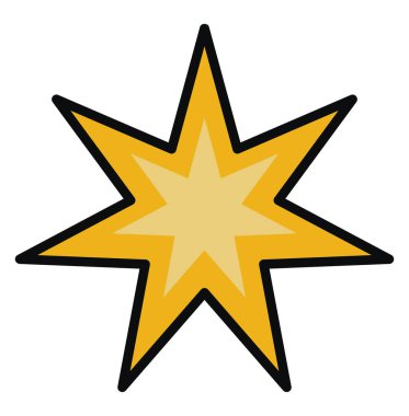 Yedi ışınlı altın yıldız, illüstrasyon, beyaz arkaplanda vektör.