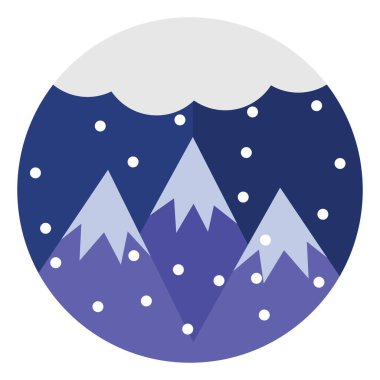 Geceleri dağlarda kar bulutları, illüstrasyon, beyaz arka planda vektör.