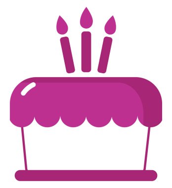 Üç mumlu pembe pasta, illüstrasyon, beyaz arka planda vektör..