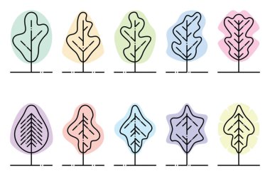 Farklı renklerde ağaçlar, illüstrasyon, beyaz arkaplan üzerinde vektör.