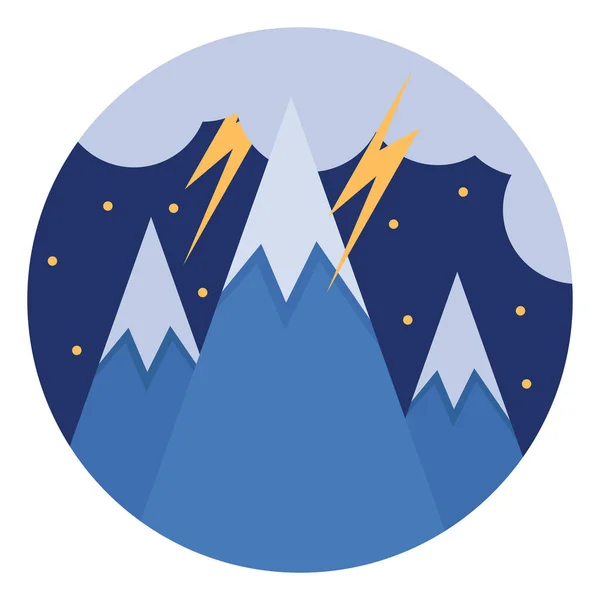 Lightning Νύχτα Στα Βουνά Εικονογράφηση Διάνυσμα Λευκό Φόντο — Διανυσματικό Αρχείο