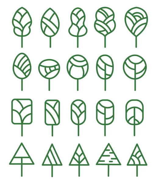 Zielone Drzewa Różnych Kształtach Ilustracja Wektor Białym Tle — Wektor stockowy