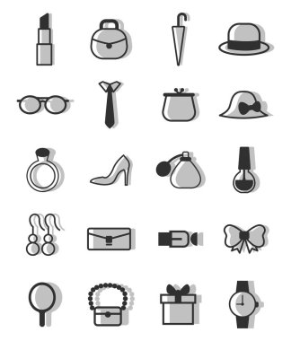 Gri günlük aksesuarlar, illüstrasyon, beyaz arkaplan üzerindeki vektör.